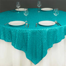 Turquoise Sequin Square Table Overlay 72 Inch x 72 Inch