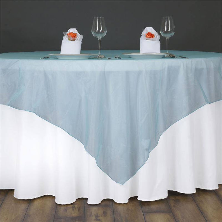 60 Inch Turquoise Square Sheer Organza Table Overlay#whtbkgd