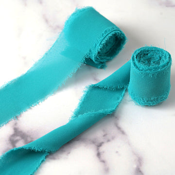 2 Pack | 6yd Turquoise Silk-Like Chiffon Linen Ribbon Roll For Bouquets, Wedding Invitations Gift Wrapping