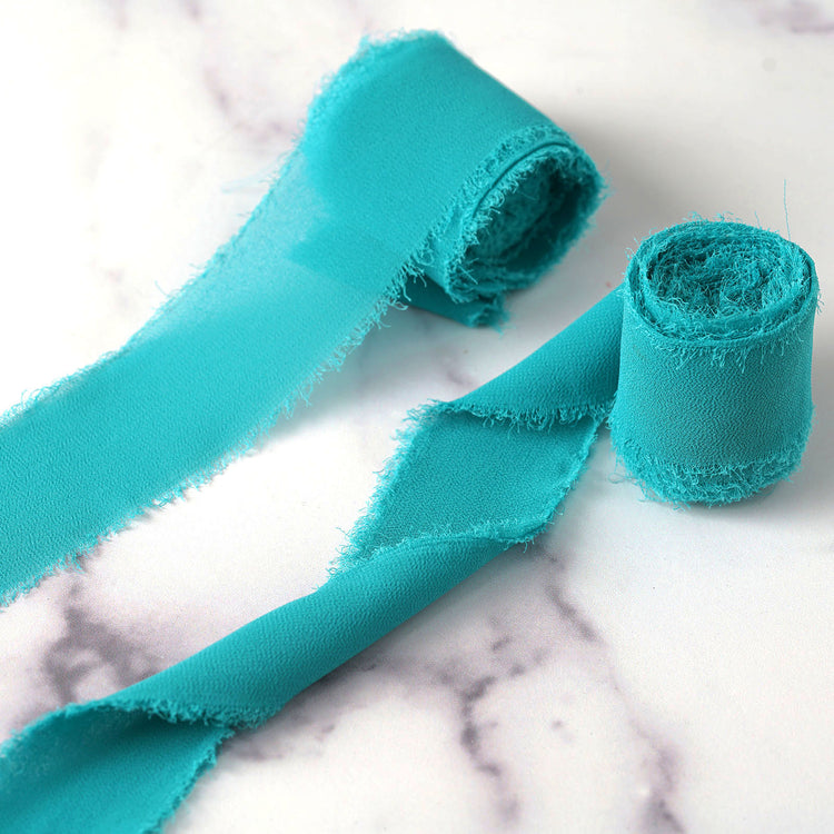2 pack 6 yard Turquoise Silk Like Chiffon Ribbon Roll for Bouquet and Gift