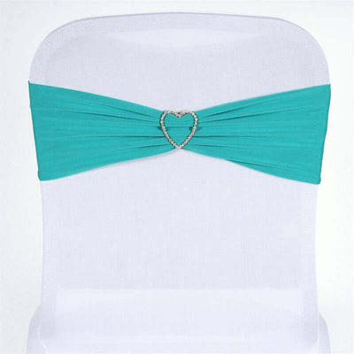 Turquoise chair sash with heart-shaped rhinestone buckle