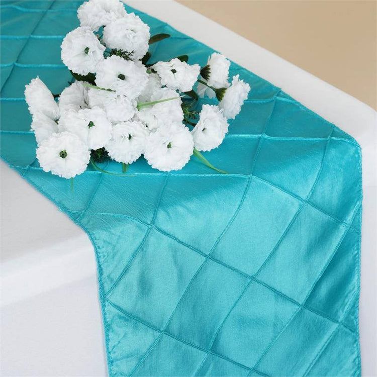 12 Inch x 108 Inch Taffeta Pintuck Turquoise Table Runner#whtbkgd