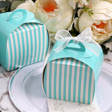 Turquoise/White Striped Cupcake Candy Treat Gift Boxes - Elevate Your Wedding Decor
