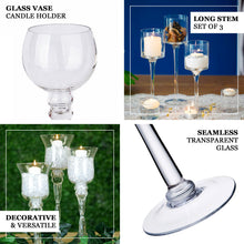 Set of 3 | Clear Long Stem Globe Glass Vase Candle Holder Set - 12"|14"|16"
