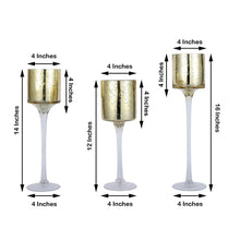 3-Piece Gold Mercury Glass Candle Holder Set With Cylinder Vase Long Stem