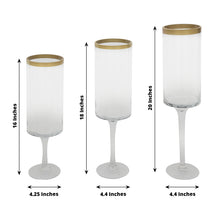 3 Set Of 6 Inch 18 Inch 20 Inch Clear Gold Rimmed Glass Hurricane Candle Holders With Long Stem Pedestal