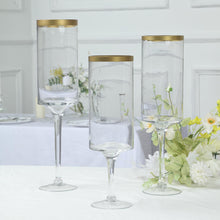 6 Inch 18 Inch 20 Inch Long Stem Clear Gold Rimmed Glass Hurricane Vase Set Of 3