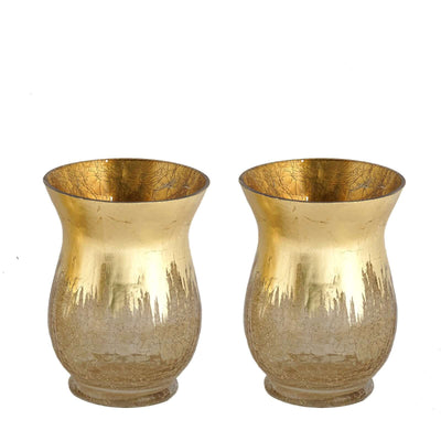 Gold glass vases with a textured finish, perfect for home decor.