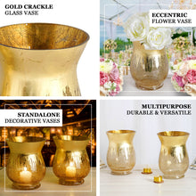 Set of 2 | 6" Gold Crackle Glass Hurricane Vase Candle Holder | Floral vase