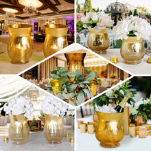 Pack of 2 - 8" Gold Crackle Glass Flower Vase | Hurricane Candle Holders