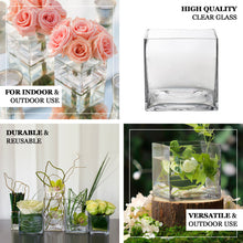 Clear Square Flower Vase 6 Inch Premium Heavy Duty Glass 6 Pack