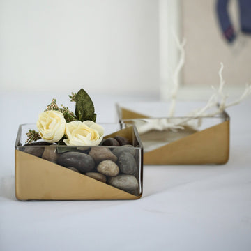 Elevate Your Event Decor with Gold Dipped Square Glass Vases
