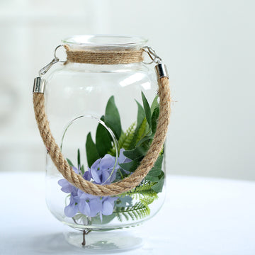 Clear Glass Vase Jar with Twine Rope Handle - Perfect for DIY Hanging Glass Terrariums