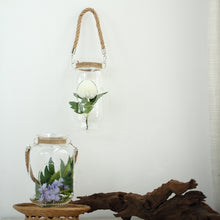 16 Inch Hanging Vase Clear Glass with Twine Rope Handle 2 Pack