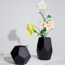 5 Inch x 8 Inch Set of 2 Matte Black Modern Geometric Pentagon Glass Flower Vases Table Centerpiece