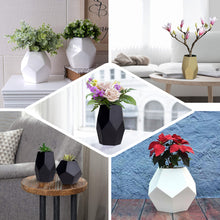 Set of 2 Matte Black Modern Geometric Pentagon Glass Flower Vases 5 Inch x 8 Inch Table Centerpiece