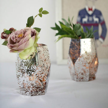 Add a Touch of Regal Air with Silver Rose Gold Geometric Vases