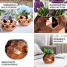 2 Pack Honeycomb Geometric Mercury Glass Vases 6 Inch in Rose Gold 