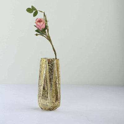 Gold geometric vase with a pink rose