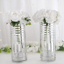 11 Inch Silver Striped Cylinder Glass Vases 2 Pack 