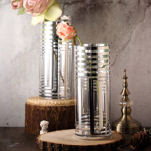 Silver 11 Inch Striped Cylinder Glass Vases 2 Pack
