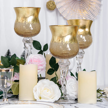 Add a Touch of Gold Décor with Long Stem Crackle Glass Vases