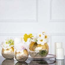 Gold Foiled Crackle Glass Flower Bud Vase, Bubble Bowl Round Vase Table Centerpiece - 4inch