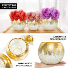 Gold Crackle Foiled Glass Flower Bubble Vase 4.5 Inch