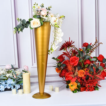 Add a Touch of Opulence with the Brushed Gold Metal Trumpet Flower Vase
