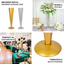 Brushed Silver Trumpet Wedding Centerpiece Tall Flower Metal Vase 24 Inch 
