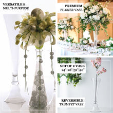 Reversible Clear Glass Trumpet 32 Inch Tall Vase Set of 2