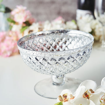 Stunning Silver Mercury Glass Compote Vase for Elegant Tablescapes