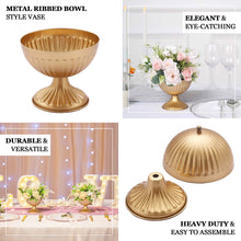 4 Inch Ribbed Bowl Style Gold Metal Flower Pedestal Table Vase Pack Of 2