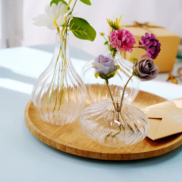 Stylish Clear Ribbed Design Glass Flower Bud Vases