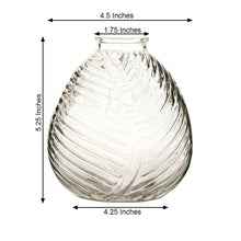 Clear Round Glass Flower Bud Vase Embossed Leaf 4 Pack 5 Inch