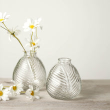 Clear 5 Inch Glass Vase Set With Embossed Leaf Design