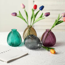 Assorted Color 5 Inch Round Embossed Glass Leaf Bud Vases 4 Pack