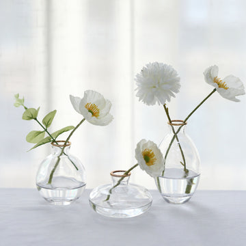 Elegant Clear Glass Bud Vases with Metallic Gold Rim - Set of 3