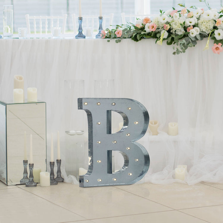 Vintage Galvanized Metal Marquee "B" Letter Light Cordless With 16 Warm White LED 20"