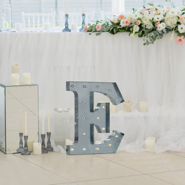 Vintage Galvanized Metal Marquee "E" Letter Light Cordless With 16 Warm White LED 20"