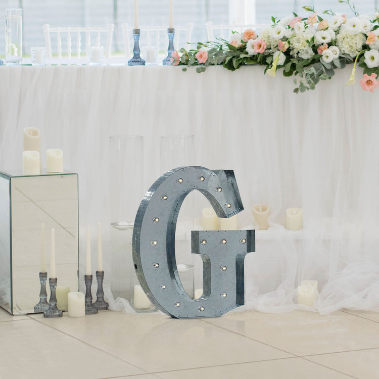 Vintage Galvanized Metal Marquee "G" Letter Light Cordless With 16 Warm White LED 20"
