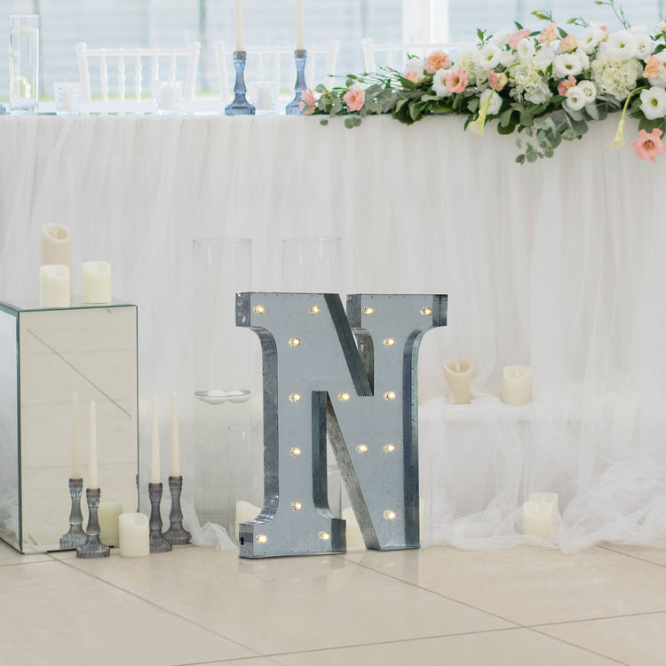 Vintage Galvanized Metal Marquee "N" Letter Light Cordless With 16 Warm White LED 20"