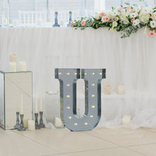 Vintage Galvanized Metal Marquee "U" Letter Light Cordless With 16 Warm White LED 20"