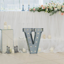 Vintage Galvanized Metal Marquee "V" Letter Light Cordless With 16 Warm White LED 20"