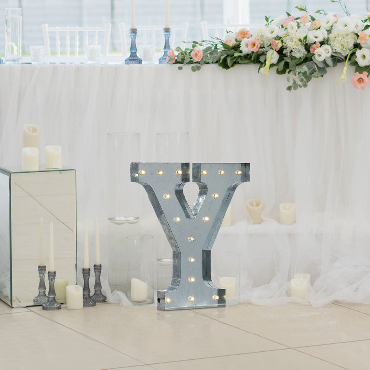 Vintage Galvanized Metal Marquee "Y" Letter Light Cordless With 16 Warm White LED 20"