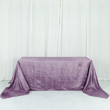Add Elegance to Your Event with the Violet Amethyst Accordion Crinkle Taffeta Seamless Rectangular Tablecloth 90"x132"
