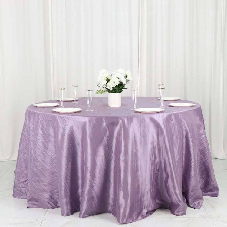 132 Inch Violet Amethyst Round Tablecloth In Accordion Crinkle Taffeta