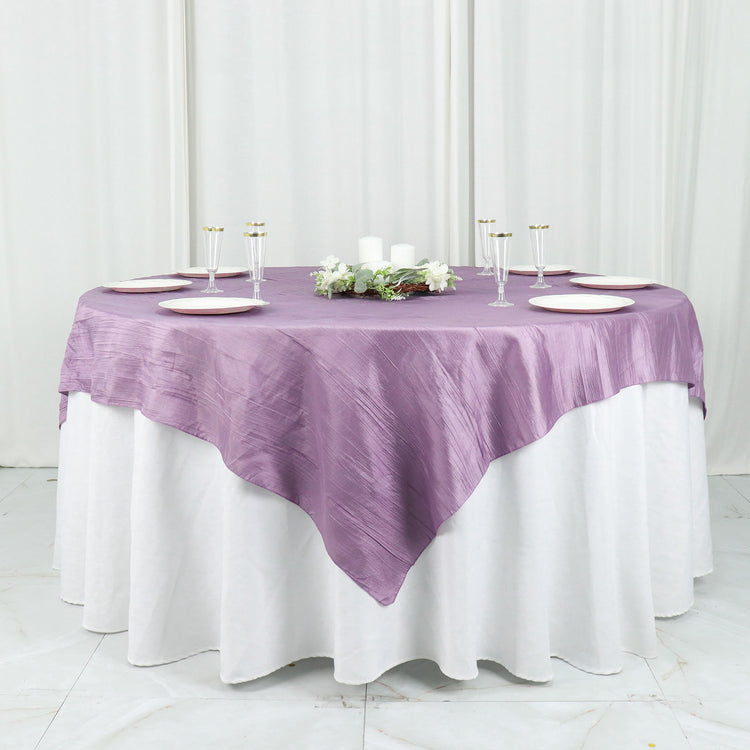 Violet Amethyst Accordion Crinkle Taffeta Square Table Overlay 72 Inch x 72 Inch