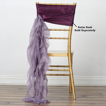 Enhance Your Event Decor with the Violet Amethyst Chiffon Curly Chair Sash