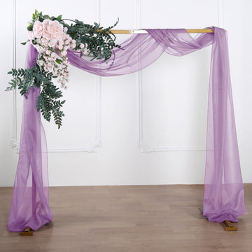 Violet Amethyst Sheer Organza Wedding Arch Drapery Fabric, Window Scarf Valance 18ft